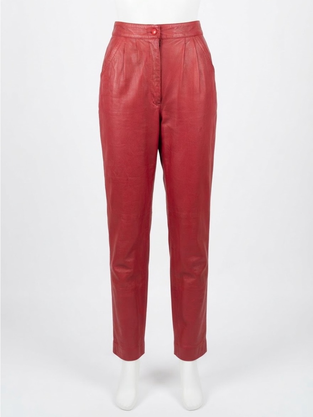 Vintage Red Genuine Leather Trousers – Glam Rock / Editorial Statement Piece